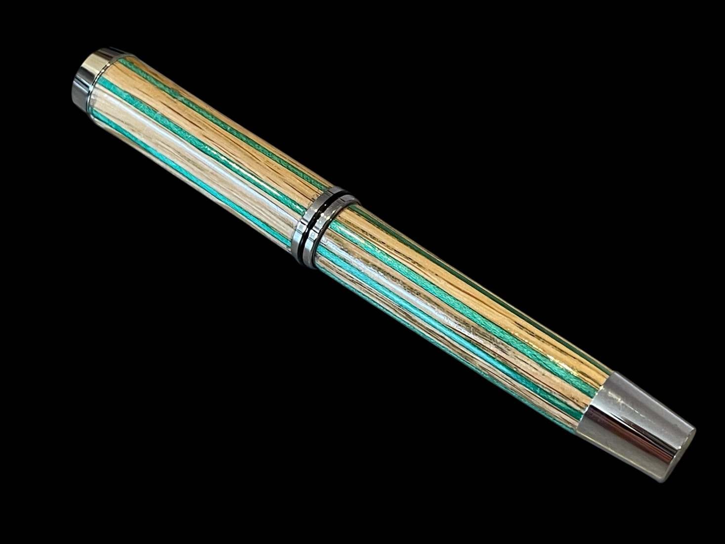 Blenheim Palace Oak Rollerball Pen with Green Dyed Birch Pinstripes - Image 3