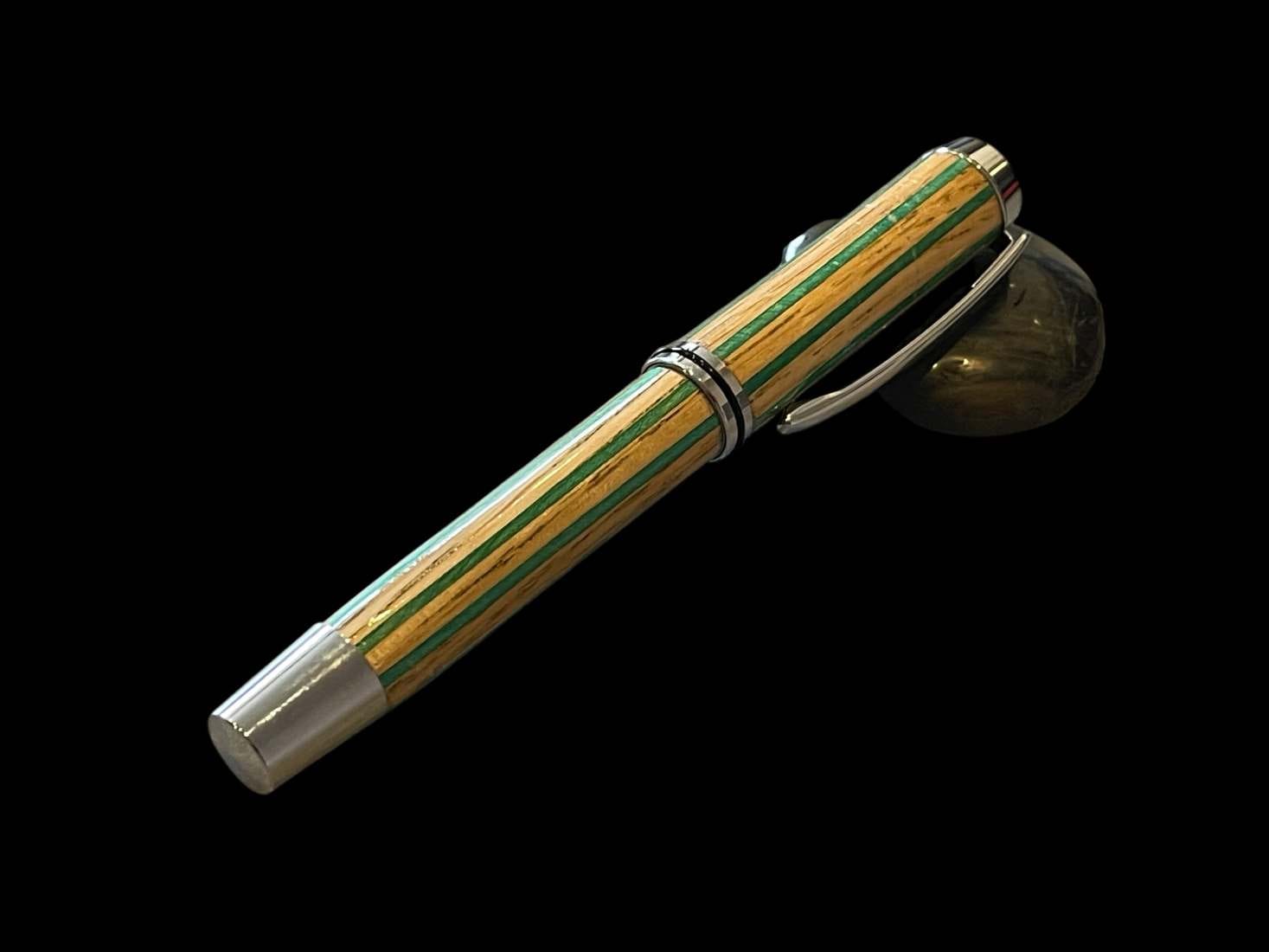 Blenheim Palace Oak Rollerball Pen with Green Dyed Birch Pinstripes - Image 4