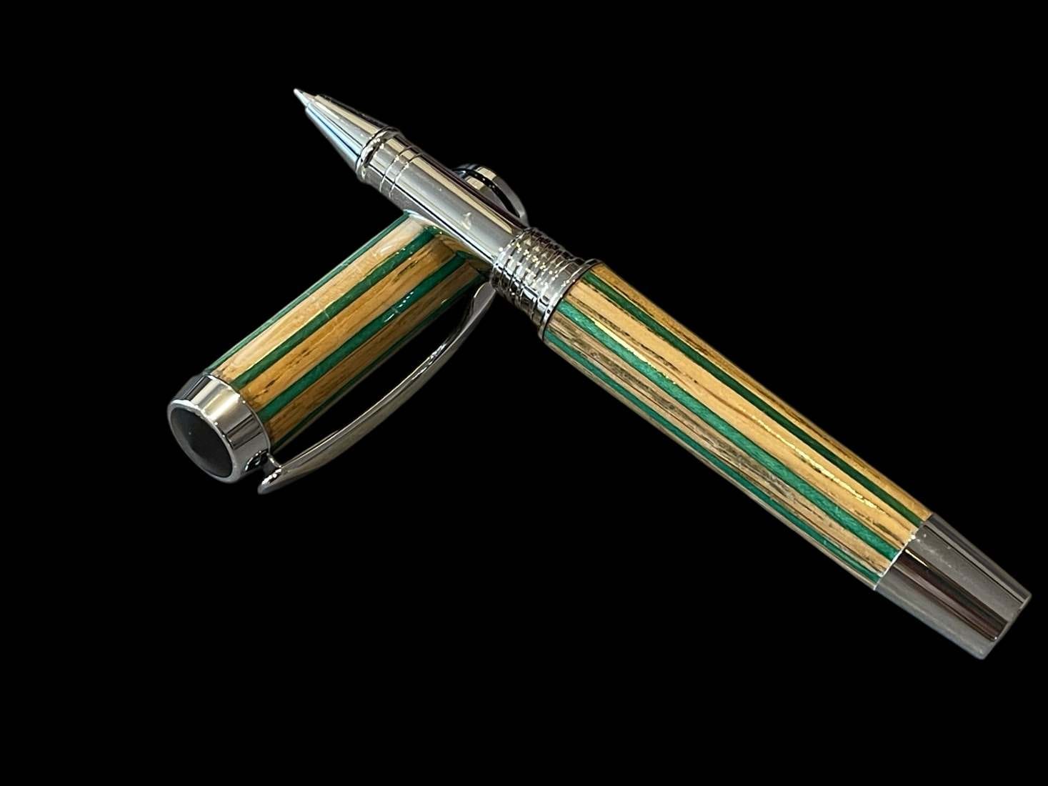 Blenheim Palace Oak Rollerball Pen with Green Dyed Birch Pinstripes - Image 2