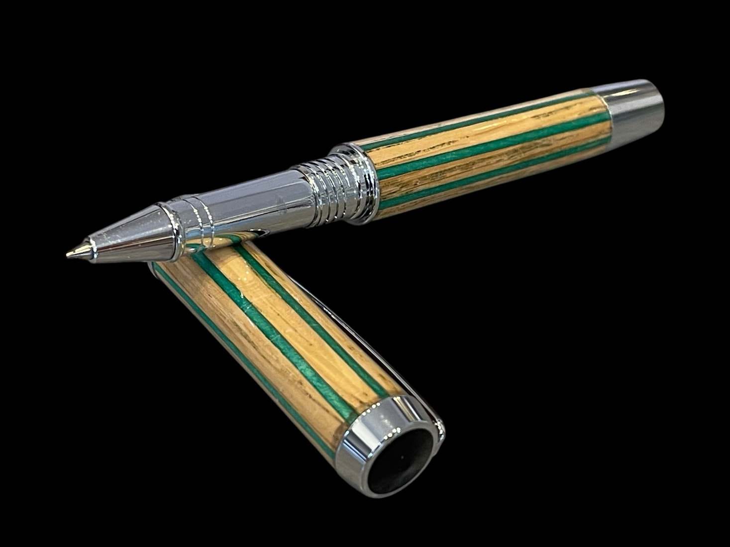 Blenheim Palace Oak Rollerball Pen with Green Dyed Birch Pinstripes - Image 5