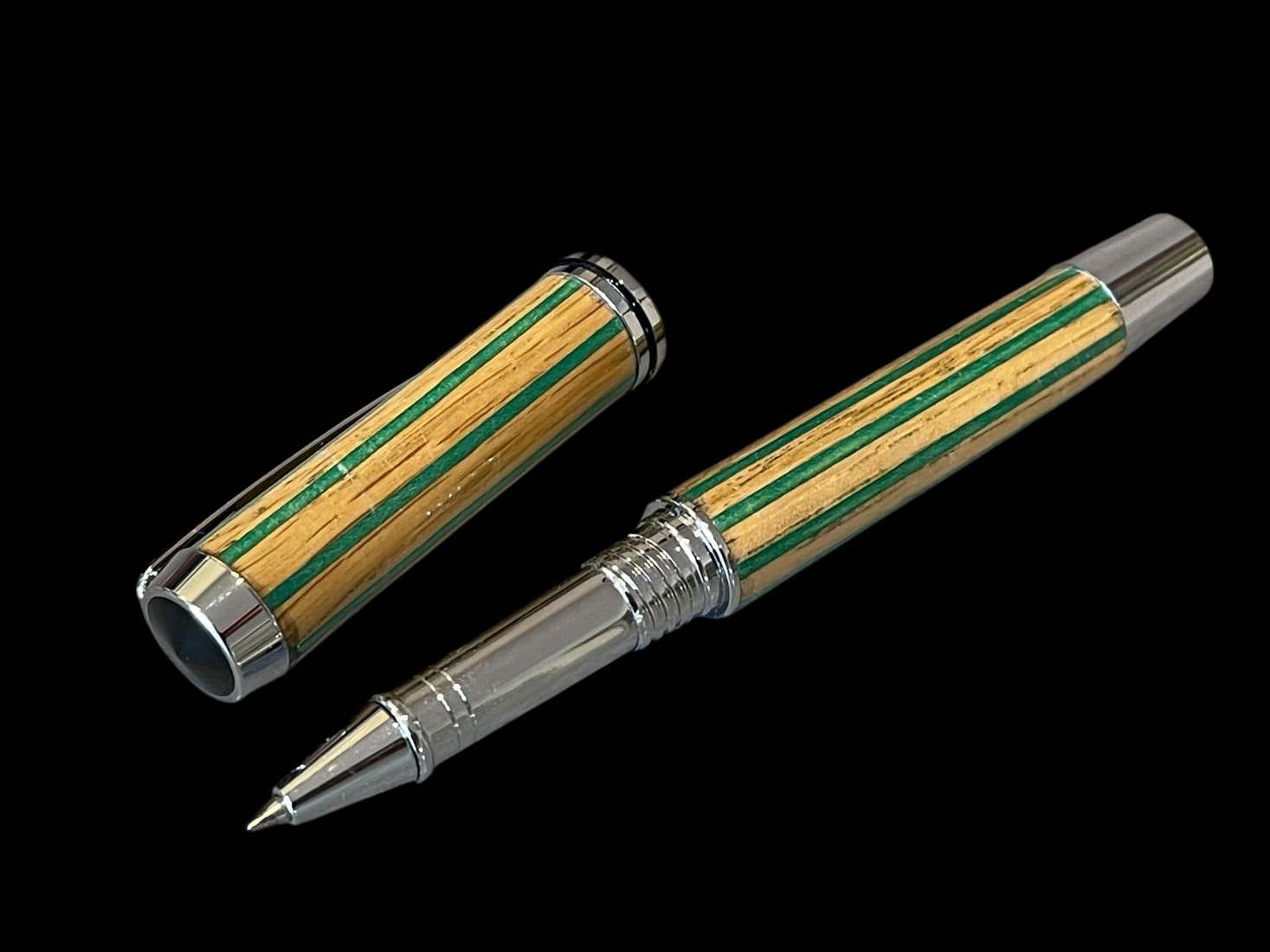 Blenheim Palace Oak Rollerball Pen with Green Dyed Birch Pinstripes - Image 9