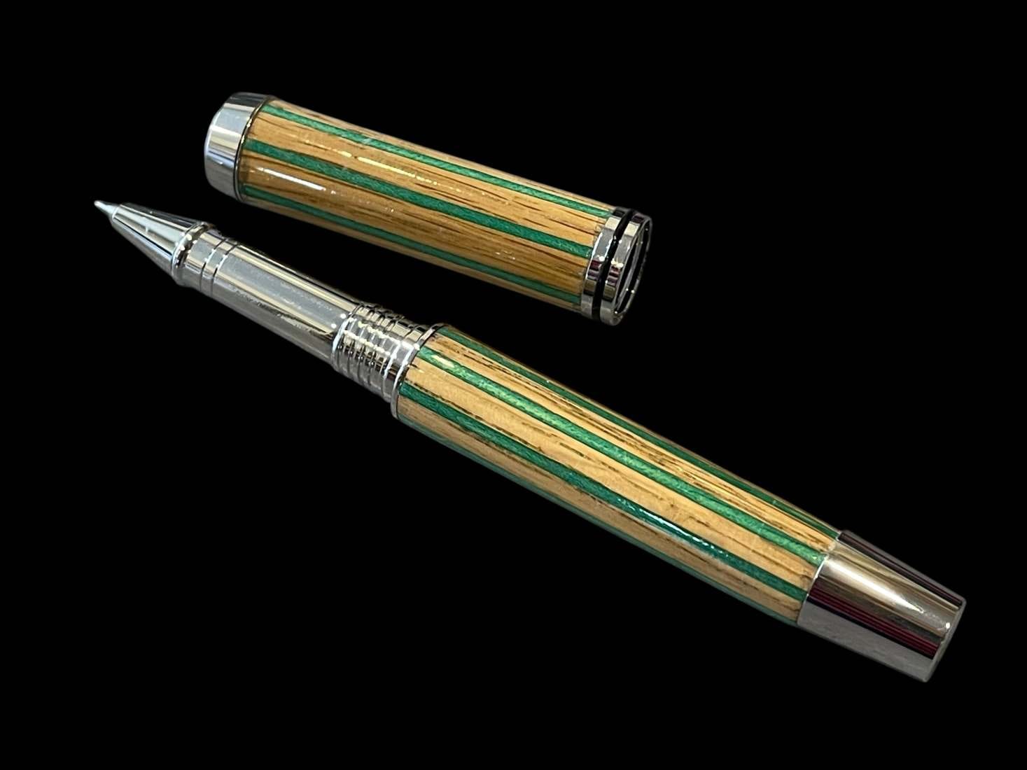 Blenheim Palace Oak Rollerball Pen with Green Dyed Birch Pinstripes - Image 7