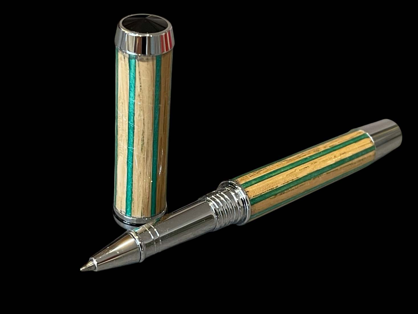 Blenheim Palace Oak Rollerball Pen with Green Dyed Birch Pinstripes - Image 8