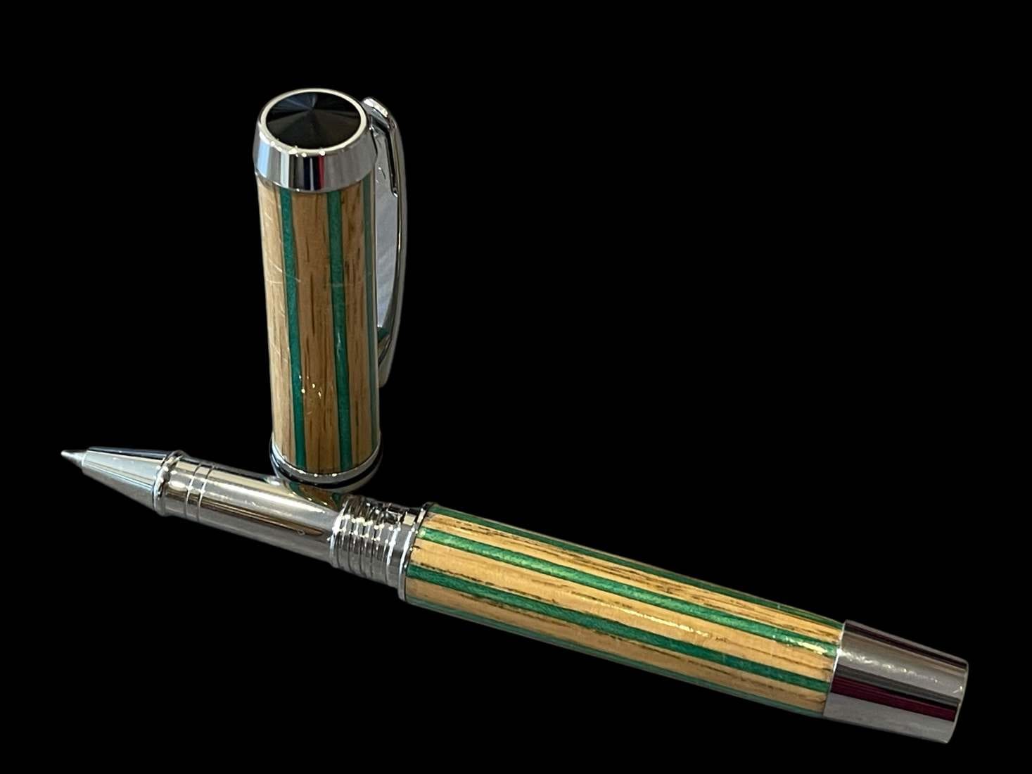 Blenheim Palace Oak Rollerball Pen with Green Dyed Birch Pinstripes - Image 6