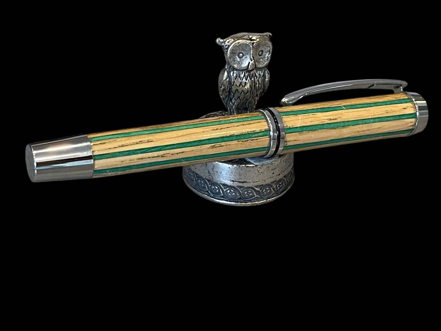 Blenheim Palace Oak Rollerball Pen with Green Dyed Birch Pinstripes - Image 10