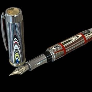 Fordite Fountain Pen with Red Acrylic Accents